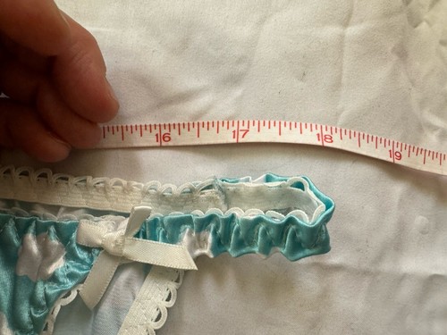 Neu ohne Etikett Gr. M handgefertigt glänzend blau Wolke seidig Satin String Bikini Höschen - Bild 14 von 14