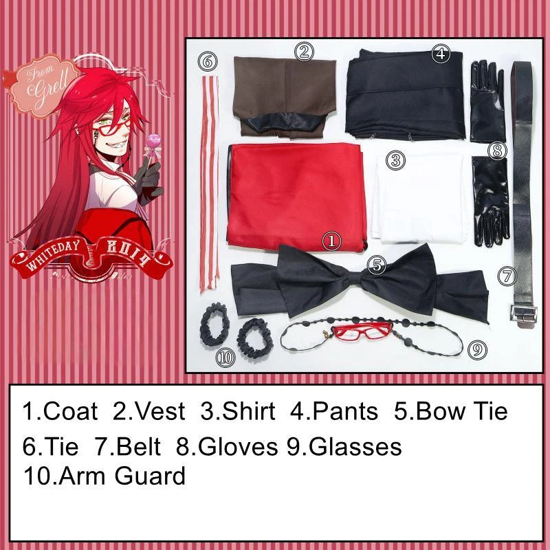 Anime Black Butler Grell Sutcliff Cosplay Costume Full Set Halloween Party Suit - Image 2 of 4