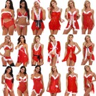 XMAS Women Sexy Lingerie Red Santa Babydoll Lace Sleepwear Costume Underwear Set