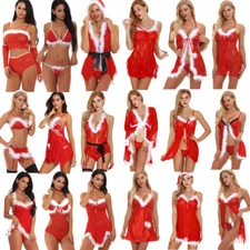XMAS Women Sexy Lingerie Red Santa Babydoll Lace Sleepwear Costume Underwear Set