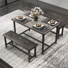 ✅3 Piece Kitchen Dining Table Set Kitchen Table Set with 2 Benches Upholstered 