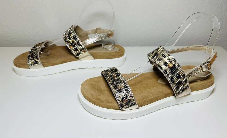 Very Volatile Hotness Tan Leopard Rhinestone Sandals Women's SIZE 8 NIB - Image 2 of 4