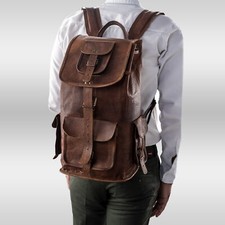 Mochila Vintage 18 Pulgadas De Cuero Auténtico Para Laptop, Bolsa De Trabajo