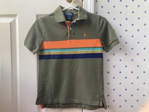 Ralph Lauren Boys 7 Striped POLO Shirt Green $45 Vtg Earthy Colorful 100% Cotton - Picture 16 of 18