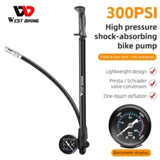 WEST BIKING 300PSI Bicycle Front Fork Rear Shock Pump Gauge Bike Pump Inflator