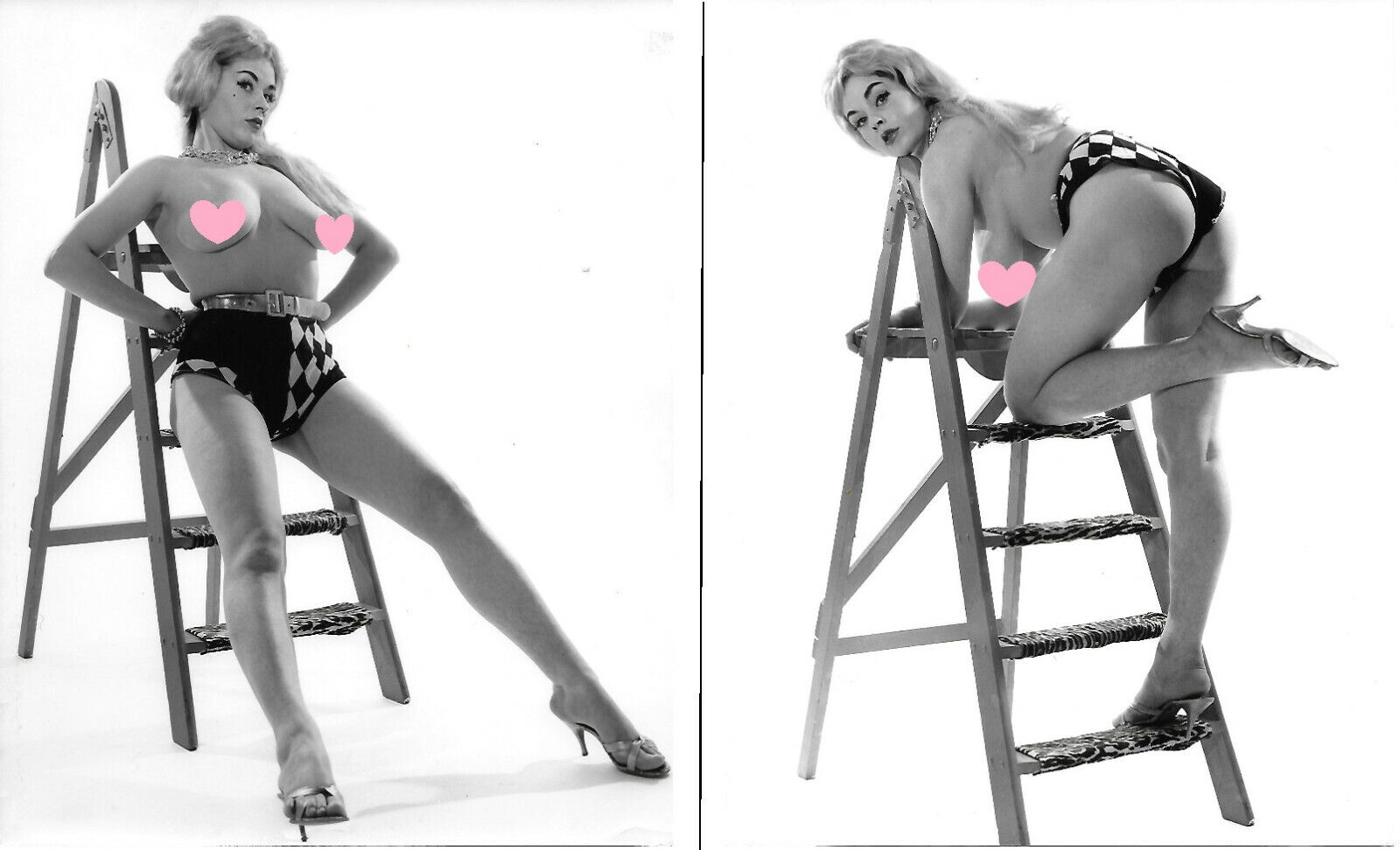 Blonde Nude at the Stool 2 Photographs Orig. Vintage by RUSSELL GAY 1960 #110