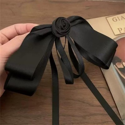 Black Camellia Bow Ribbon Hairpin Hair Clip Lady Mourning Funeral Hair Access-ym