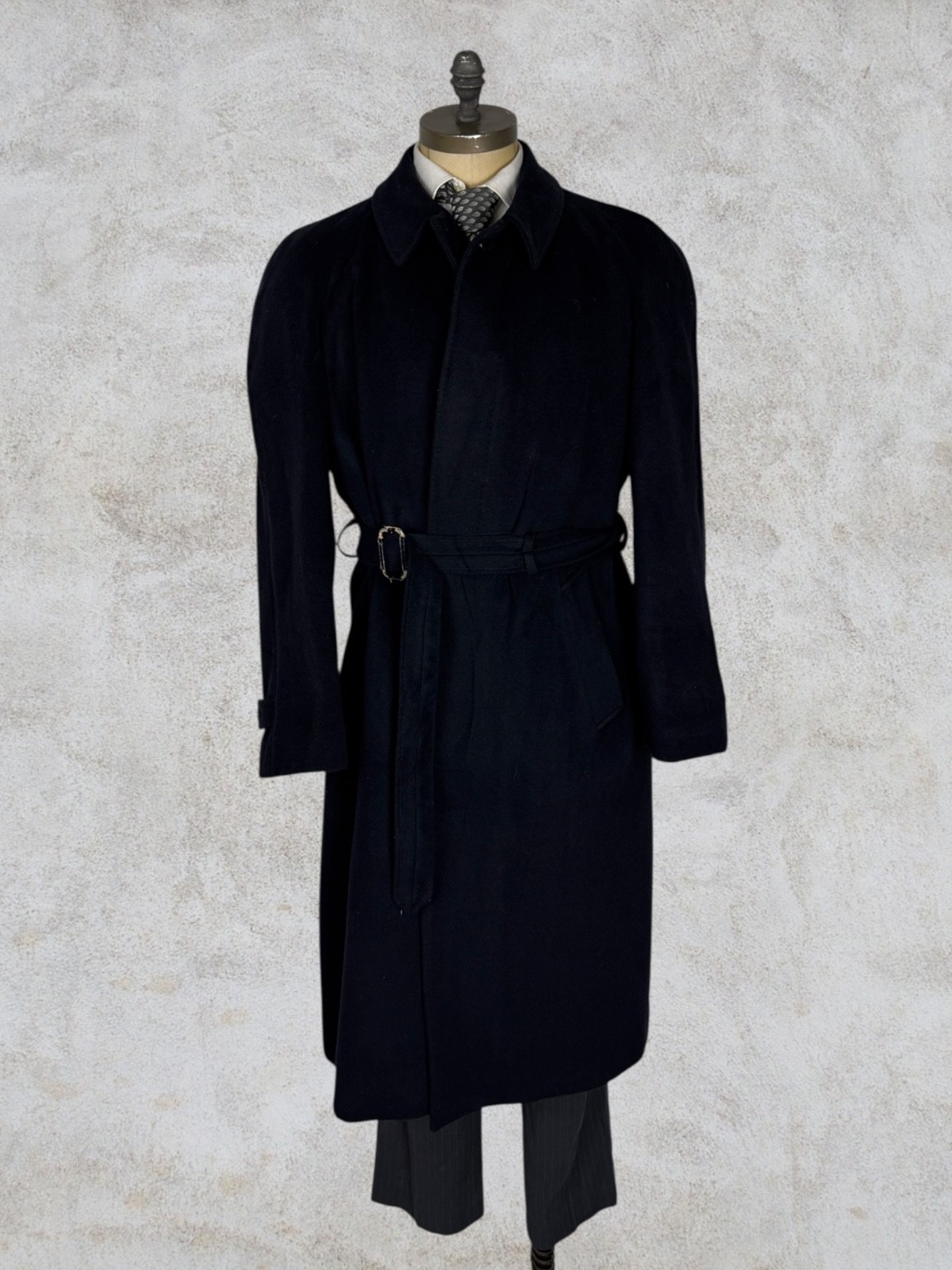 Cappotto Lungo elegante in lana e cashmere 40% con cintura da Uomo Vintage tg 52
