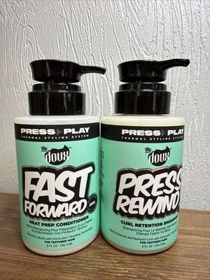 The Doux PRESS REWIND Curl Retention Shampoo &FAST FORWARD Heat Prep Conditioner
