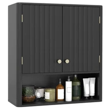 Bathroom Wall Cabinet w/Fluted Doors, Adjustable Shelf, Open Storage Cube
