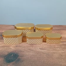 Set of 5 Octagon Decorative Storage Boxes Gold Trim Patterned