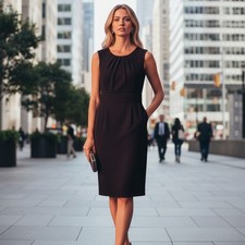 Tahari Arthur S. Levine Black Shimmer Pleated Sheath Dress Size 10