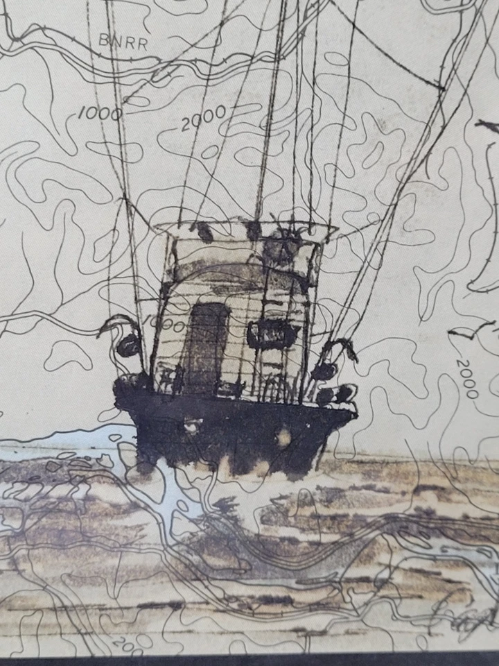 Barco Vallarta dibujo en mapa náutico firmado Washington de colección 1992 Foto 4 de 4