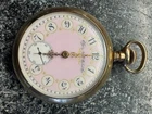Antique Elgin Pocket Watch Fancy Pink Dial Engraved Case Not Working For Repair