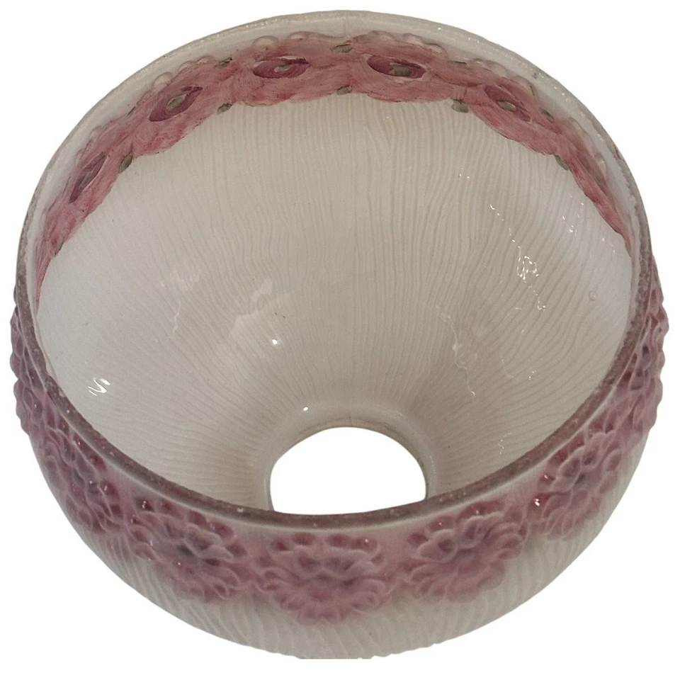 Round Ribbed Antique Floral Painted Embossed Frosted Glass 6.25" Shade - Image 3 of 4