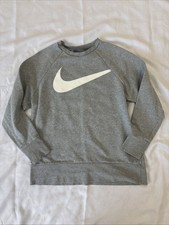 Nike Women's Dri-Fit Dry Big Swoosh Gray Crew Loose Fit Sweatshirt CD8797 sz M