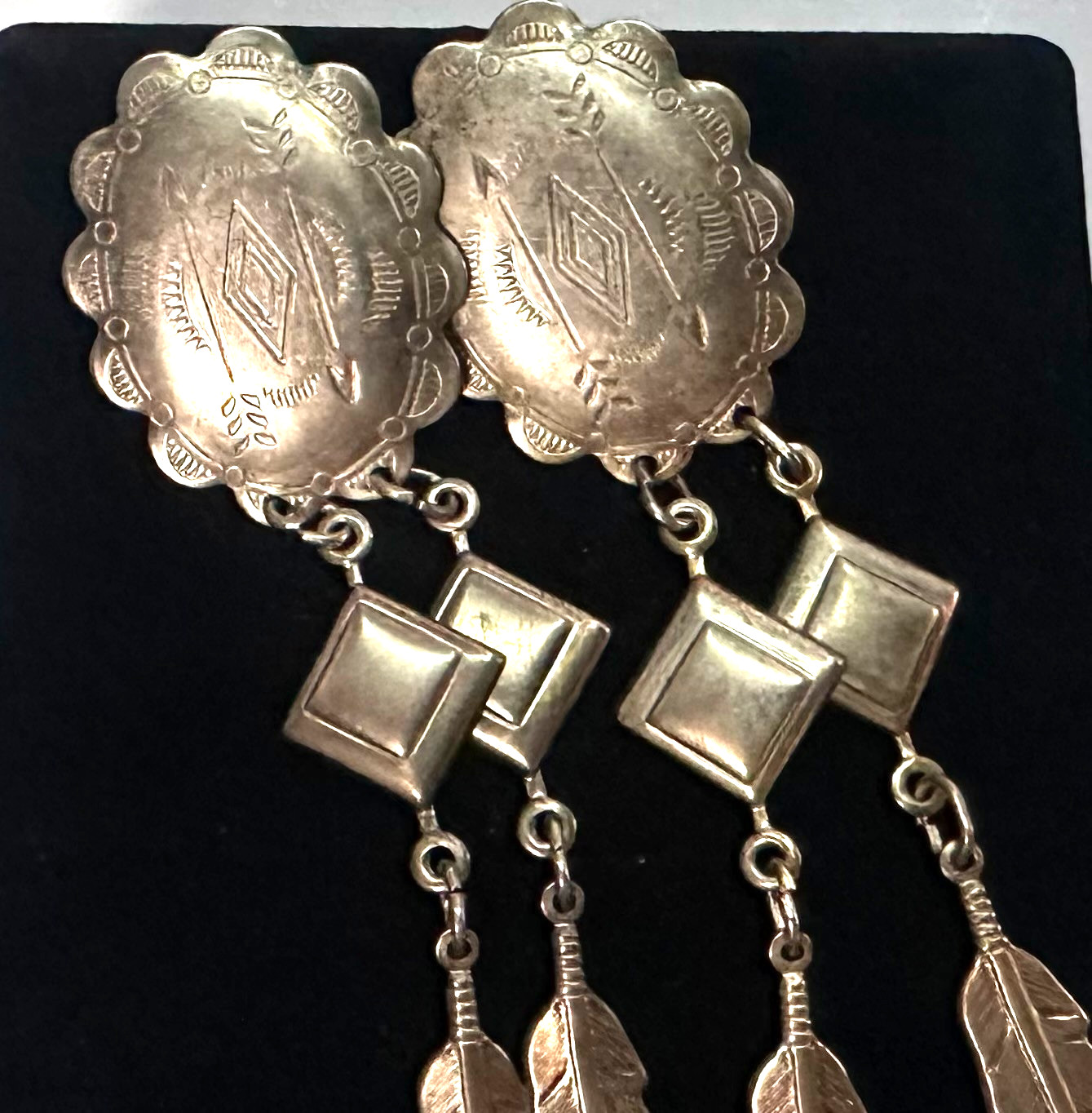 Vtg Costume Silver Tone Southwestern Dangle Pierced Earrings Jewelry Lot M