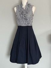 ELIZA J RUFFLE COLLAR NAVY/WHITE STRIPED SLEEVELESS DRESS Size 8