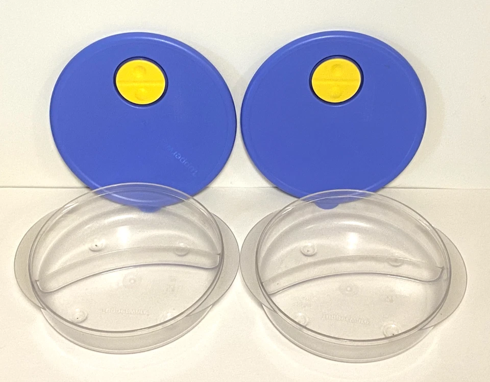 2 TUPPERWARE ROCK VENT N SERVIR DIVIDIDO CON TAPAS AZULES TAZONES MICROONDAS # 4521 Foto 2 de 4