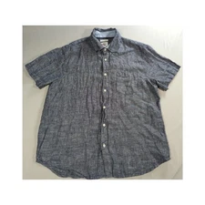 Panama Jack 100% Linen Short Sleeve Button Front Shirt Blue Large
