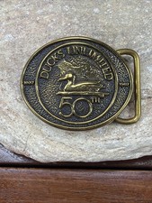 Vintage Ducks Unlimited Brass Duck Belt Buckle 1983 Brass 50th Anniversary