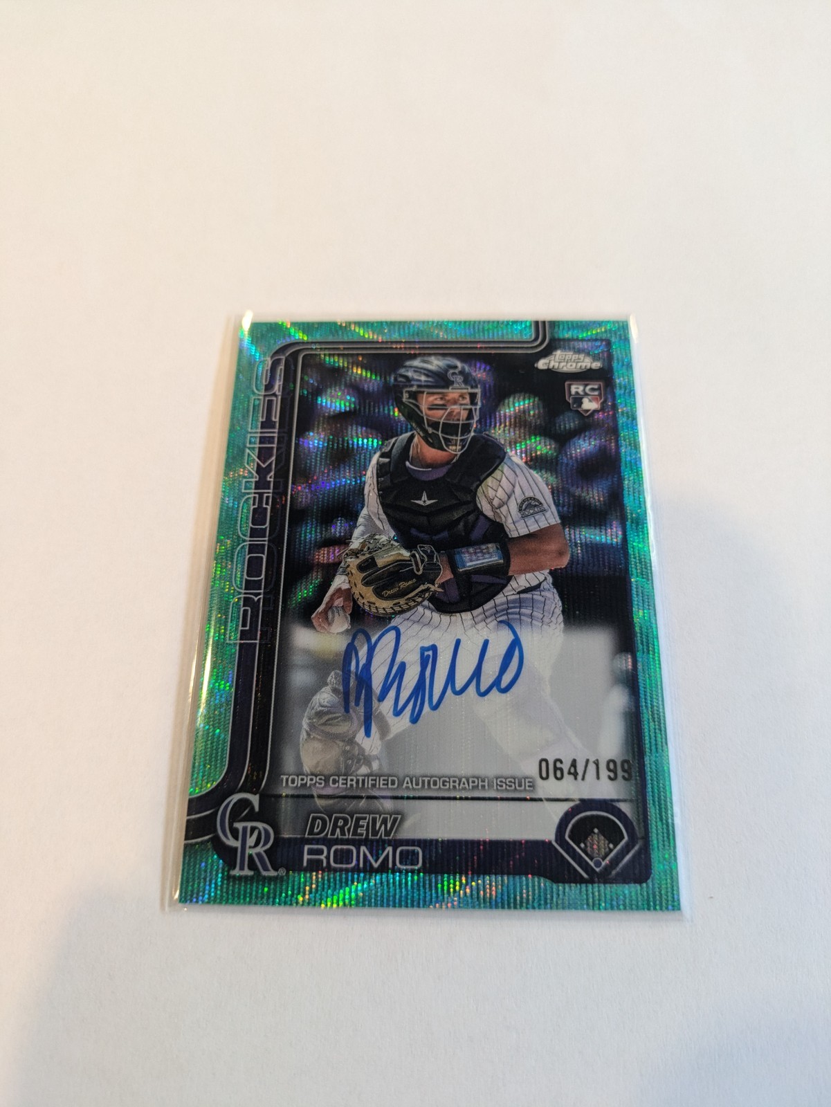2025 Topps Chrome Rookie Autographs Aqua Wave Refractor RA-DRR Drew Romo /199