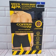4pk Copper Fit Men's Performance Boxer Briefs Size Lrg Copper Infused Work Gear