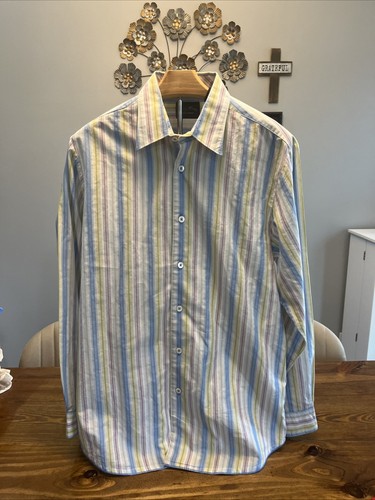 Indigo Palms Denim Co By Tommy Bahama Men’s M Button Pastels Colors Stripes - Picture 1 of 9