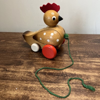 Vintage Tschechoslowakisches Holz Nachzieh Huhn Spielzeug Klassisch Traditionell