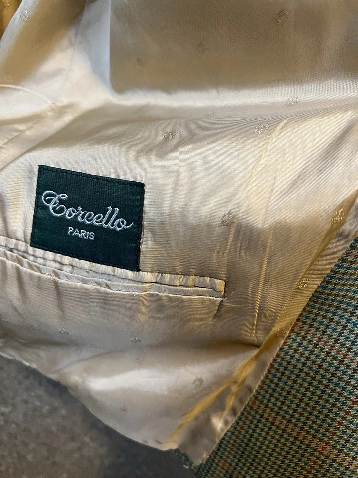 48R - Terno City Tweed - Feito à Mão em Paris - Verde Laranja Xadrez - Calça 44”/28” - Imagem 3 de 4