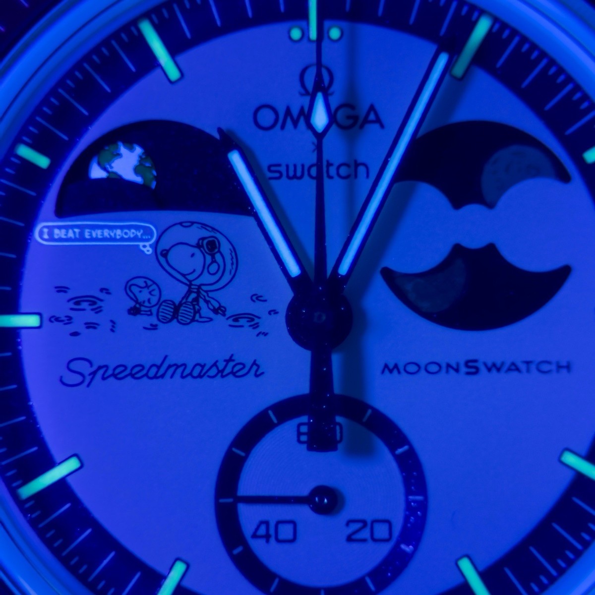 Omega Swatch MISSION TO EARTHPHASE MOONSHINE GOLD Snoopy Blue