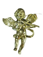 Vintage Gold Cupid Angel Ornament with Bow Plastic Baroque Cherub Christmas