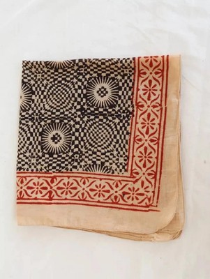 Bandana Scarf Hand Block Print Cream Pumpkin and Steel Organic Cotton Bandana