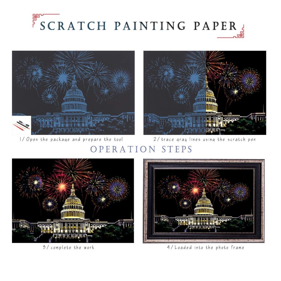 Scratch Art for Adults and Kids-City Landmarks Scratch Painting Craft ...