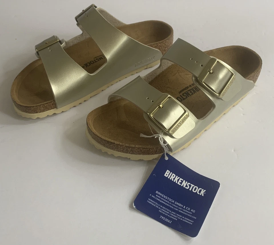 Birkenstock Buckle 210 Leather Sandal L2/33 Kid Girl Electric Metal Gold Arizona - Image 2 of 4