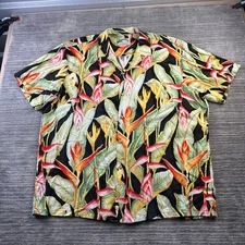 Paradise Found Shirt Mens 2XL XXL Green Floral Rayon Button Up Camp