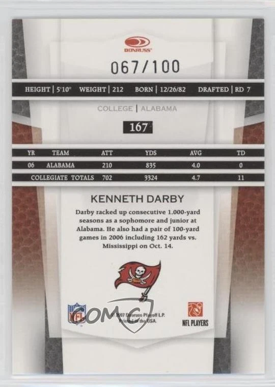 2007 Leaf Certified Materials New Generation Mirror Red Kenneth Darby Rookie RC - Image 2 of 2