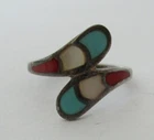 Vintage Sterling Silver Turquoise/Mother of Pearl/Coral Ring 925 Size 6 1/2