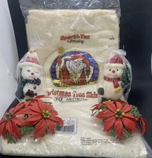 Lot Vtg Christmas Wax Candles - SNOWMAN Poinsettia Sparkl Tex Glitter Tree Skirt