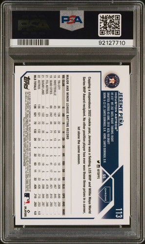 2023 Topps Chrome Logofractor Jeremy Pena Purple Refractor /250 PSA 10 Gem Mint - Picture 2 of 2