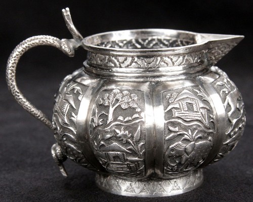 Antique Anglo Indian Chased Repoussé Sterling Silver Creamer India Teatime Old - Picture 1 of 20