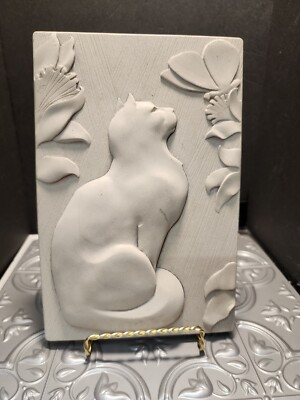 Vintage 1995 Brian Davis  Cat And Flowers Display Tile