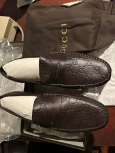 Mocassins homme cuir marron GG Gucci Supreme Drivers taille 8,5 G / 9 US neufs dans leur boîte