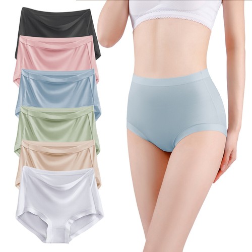 6 piezas Calzoncillos modales de cintura alta para mujer Bragas Color liso Algodón Entrepierna Ropa interior - Imagen 3 de 30