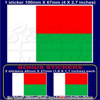 MADAGASCAR Flag Malagasy Republic Flag Decal, Sticker 100mm x1+2 BONUS