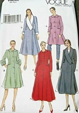 Vogue Winter Long Dress Coat Fit & Flare Pattern V9040 Misses & Plus 6-14, 14-22