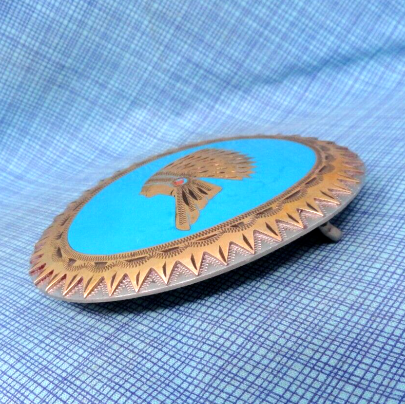 Johnson & Held Indian Chief Belt Buckle Western Handcrafted  display picture 3