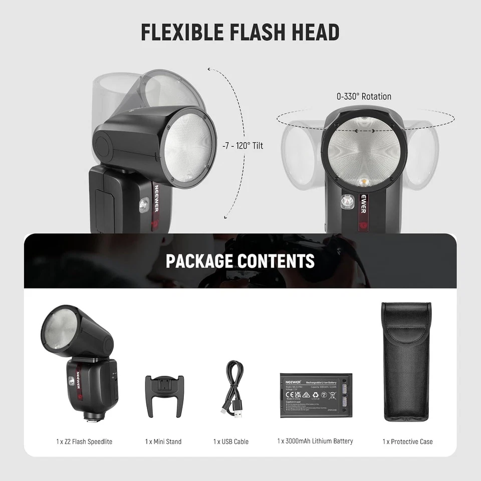 NEEWER Z2-F Z2F 2.4G TTL Round Head Flash Speedlite w Dome Diffuser for Fujifilm - Image 2 of 4
