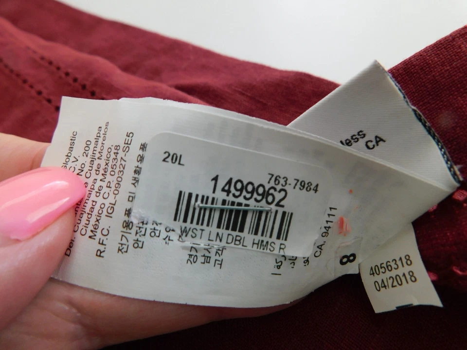 Corredor de mesa Williams Sonoma rojo 100 % lino doble dobladillo puntada 16" x 108" nuevo con etiquetas Foto 2 de 2