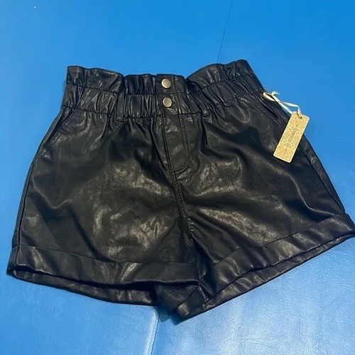 Women's Faux Leather Straight Wide Leg Leather Shorts Loose Elastic High Waist - Picture 7 of 8